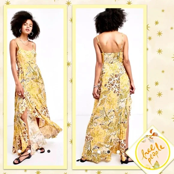 Free People Forever Yours Smocked Slip Dress in Yellow / Gold
